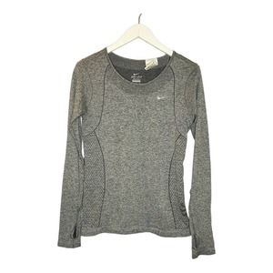 Nike Running Top Dri Fit Long Sleeve Heathered Grey Thumb Holes M